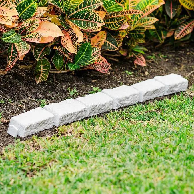 Beuta Landscape Edging | Garden Edging Border | Faux Stone Bricks for Lawn edging, Flower beds, Pathways & Yard Edging– 40 Packs | Each Section Has 6 Bricks 48"L x 4"W x 2.25"H | 120 Spikes |Limewash by GreenHaven Gardens