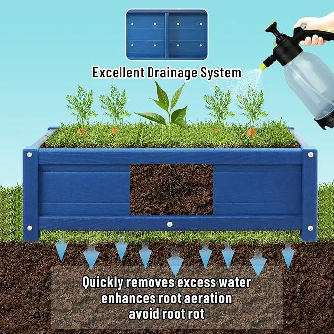 HDPE Raised Planter Box Outdoor,Rot-Resistant and Non-Cracking,Raised Beds for Gardening 29.5 * 14.4 * 9.8 in for Yard,Lawn,Outdoor Planter Boxes Rectangle with Drainage Holes Navy by GreenHaven Gardens