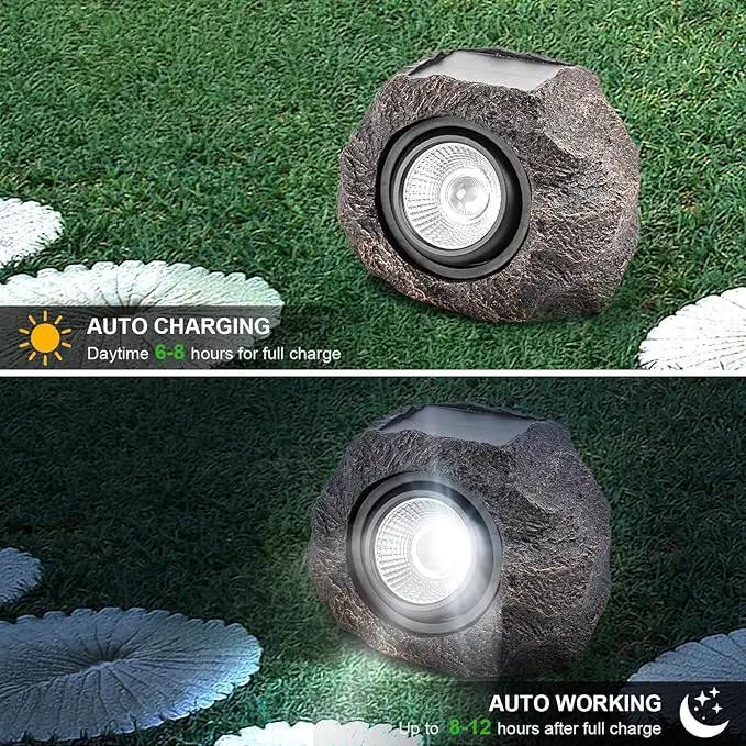 Solar Rock Lights, 4 Pack Solar Powered Waterproof LED Spotlights Decorative for Outdoor Garden, Pathway, Walkway, Yard, Landscape, Patio by GreenHaven Gardens