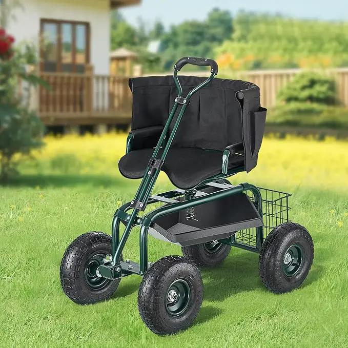 VEVOR Rolling Garden Seat with Wheels, Gardening Stool with Height Adjustable & 360°Swivel Seat, Ergonomic Backrest & Tool Storage, 400lbs Weight Capacity, Garden Scooter Wagon Cart for Yard, Patio by GreenHaven Gardens