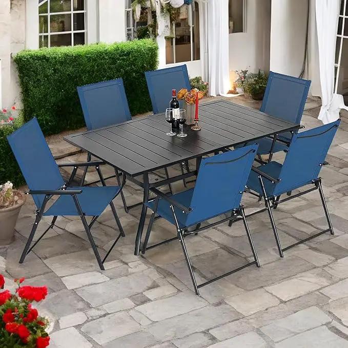 Outdoor Patio Table for 6 Person, Patio Dining Rectangle Table with 1.57" Umbrella Hole for Garden Lawn Backyard Parties, Black Metal Frame 63" L x 38" W x 28" H by GreenHaven Gardens
