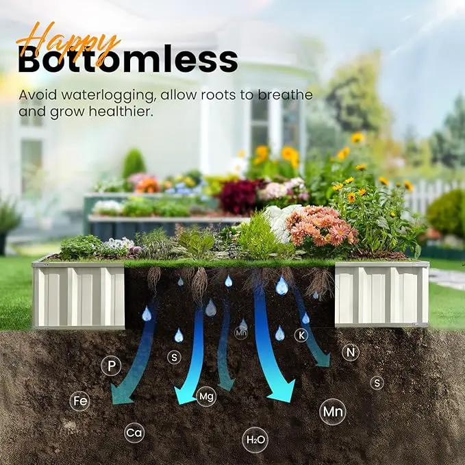 KING BIRD Raised Garden Bed 68"x 36"x 12" Galvanized Steel Metal Outdoor Garden Planter Box Kit with 2 Pairs of Gloves (Ivory) by GreenHaven Gardens