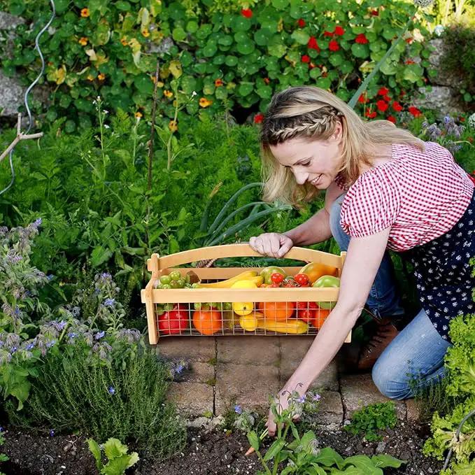 Large Garden Hod Harvest Basket 19 x 11 x 6 Inch, Wooden Gathering Basket with Handle Gardening Gifts for Mom Father Grandma Women Gardener Birthday Washing and Holding Fruit Vegetable by GreenHaven Gardens