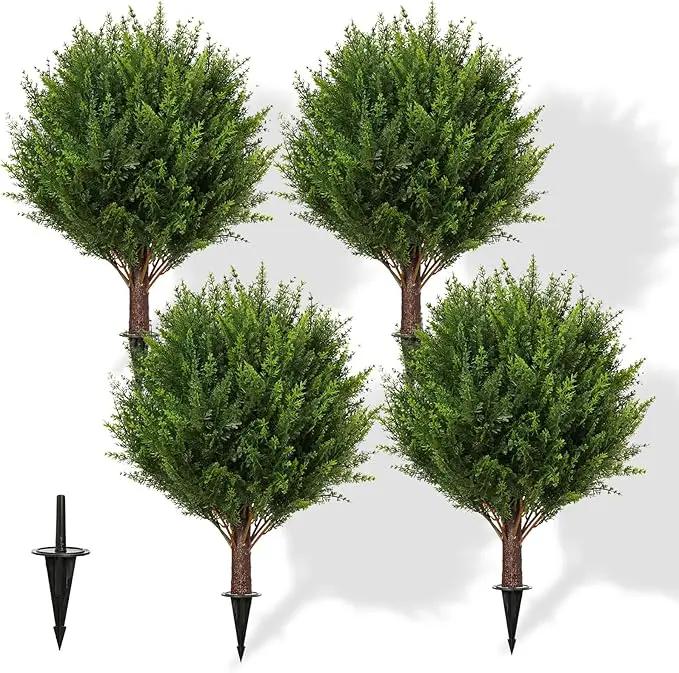Artificial Cedar Shrub Ball Trees Two 15.8inch with Ground Spikes, can be Planted in The Ground and in pots, Outdoor Artificial Plants Resistant to UV Rays (4pcs) by GreenHaven Gardens
