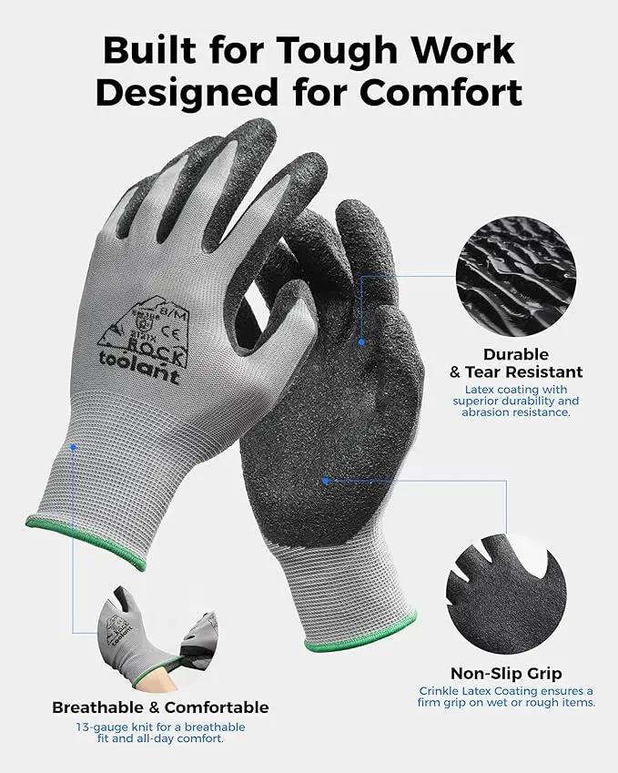 toolant Crinkle Latex Work Gloves Bulk, Rubber Coated Safety Work Gloves for Men and Women, 12 Pairs for Construction, Gardening, Warehouse (Black, XL) by GreenHaven Gardens