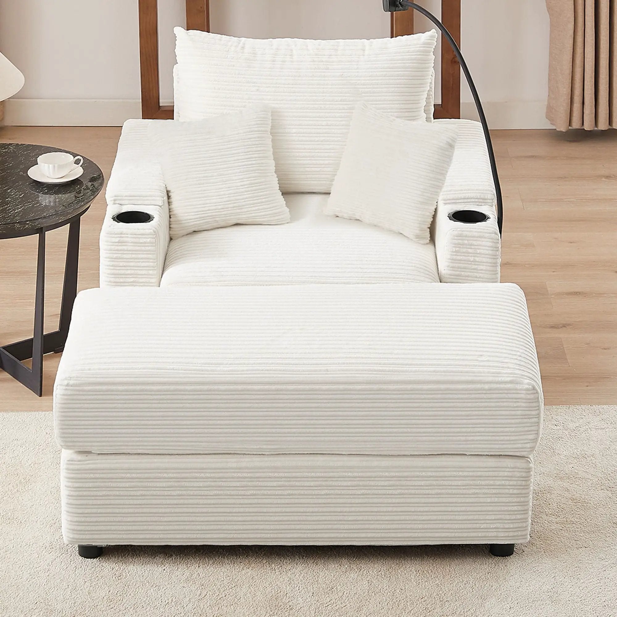 Modern Style Loveseat Sofa Sectional Sofa Couch With Storage Space, A Movable Ottoman, Two USB Ports, Two Cup Holders, A Phone Holder For Living Room by HouseOfZazla