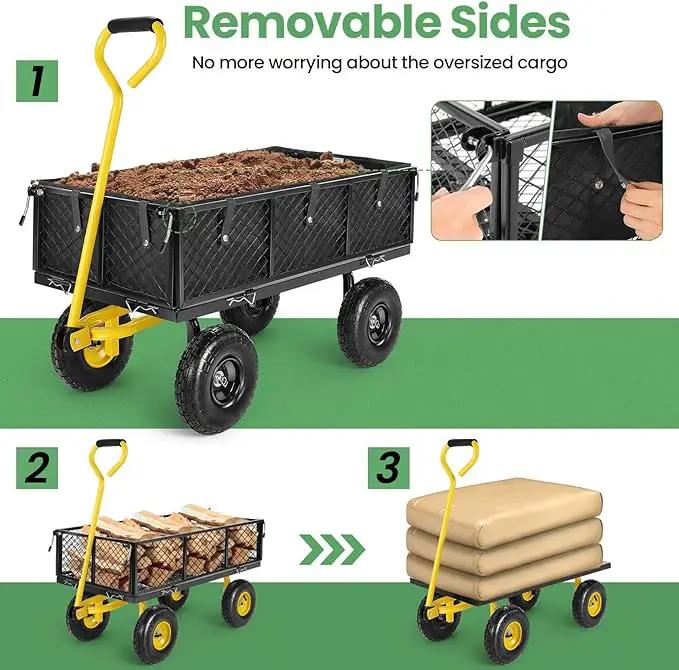 Homdox MAX 880 Lbs Garden Cart, Heavy Duty Foldable Mesh Steel Garden Wagon with 180° Rotating Handle and 10 Inch Tires, Pullable Yard Cart for Yard Garden Beach Farm, Yellow with Bag by GreenHaven Gardens
