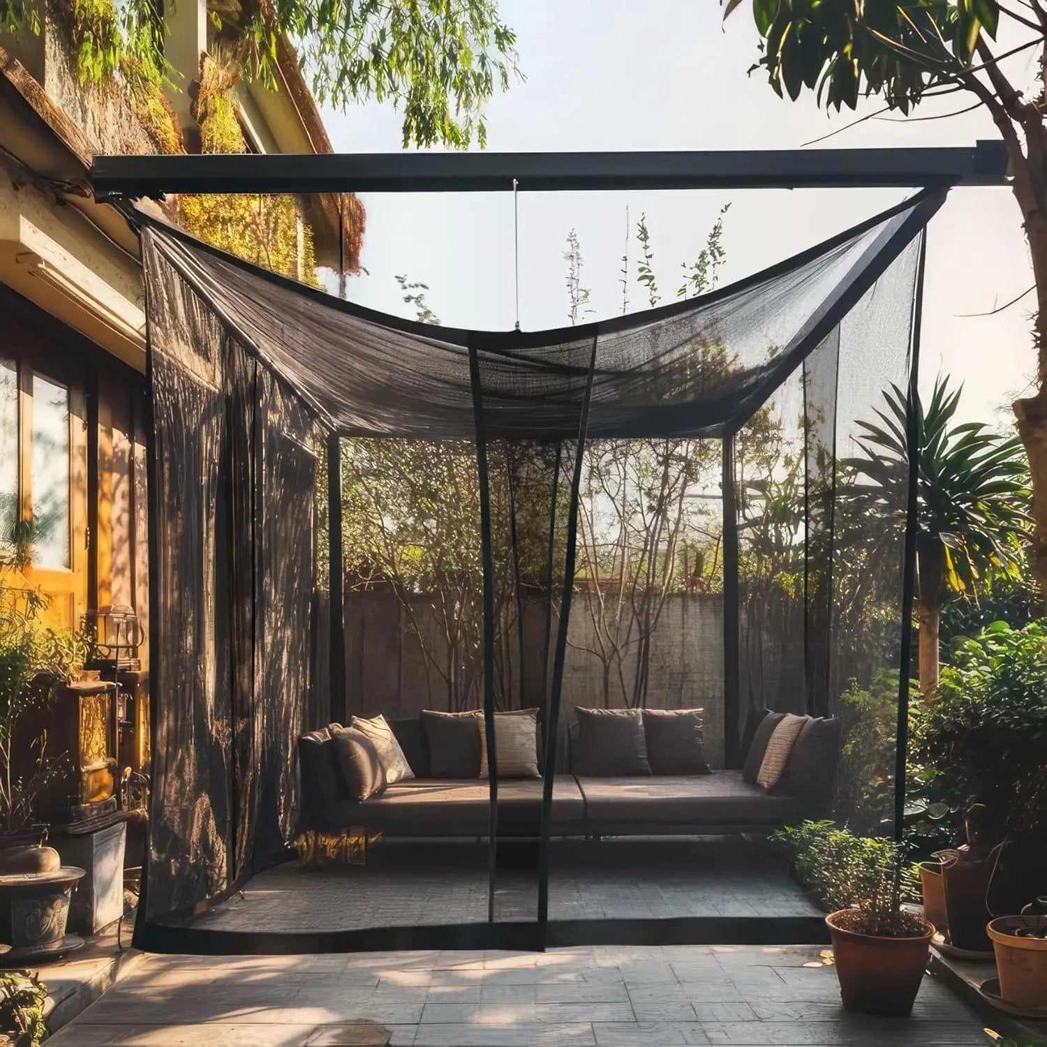 Mosquito Net for Patio 13 x 10 FT | Very Large Sizes & Fabric Designed for Outdoors | Insect House Screen Netting for Gazebo, Porch & Garden Terrace | Black Outside Canopy Bug Protection by GreenHaven Gardens