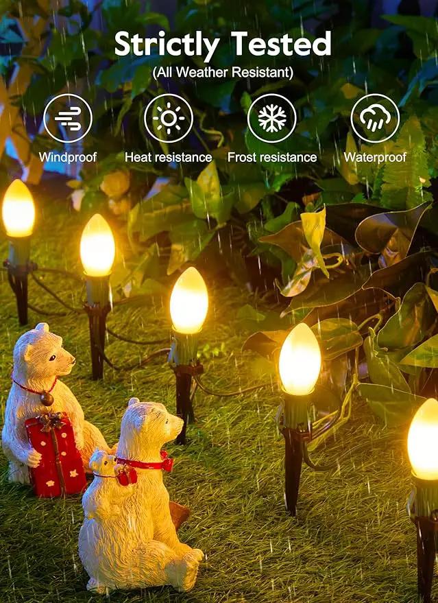 Brightown Frosted C9 LED Christmas Lights Outdoor, 2 Packs Total 64Ft Christmas Pathway Lights with 50 LED Bulbs and Stakes, Christmas Decorations Outside Driveway Walkway Sidewalk, Warm White by GreenHaven Gardens