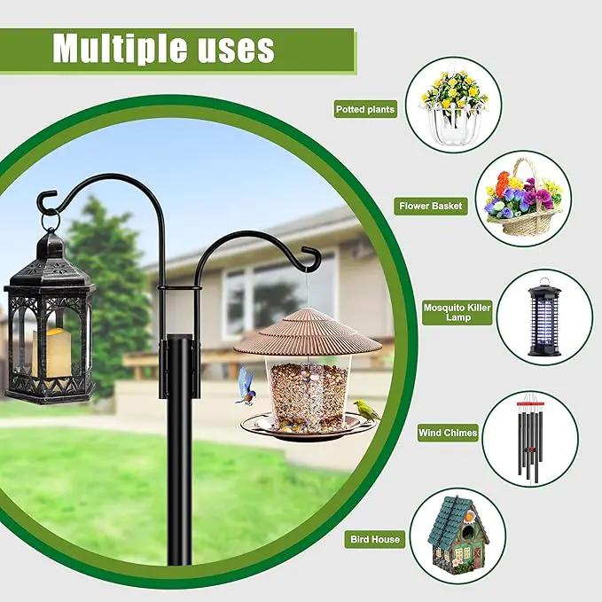 XDW-GIFTS Double Shepherds Hooks for Outdoor, 2-Pack Heavy Duty Garden Pole for Hanging Bird Feeder, Plant Baskets, Solar Light Lanterns, Garden Plant Hanger Stands with 5 Base Prongs by GreenHaven Gardens