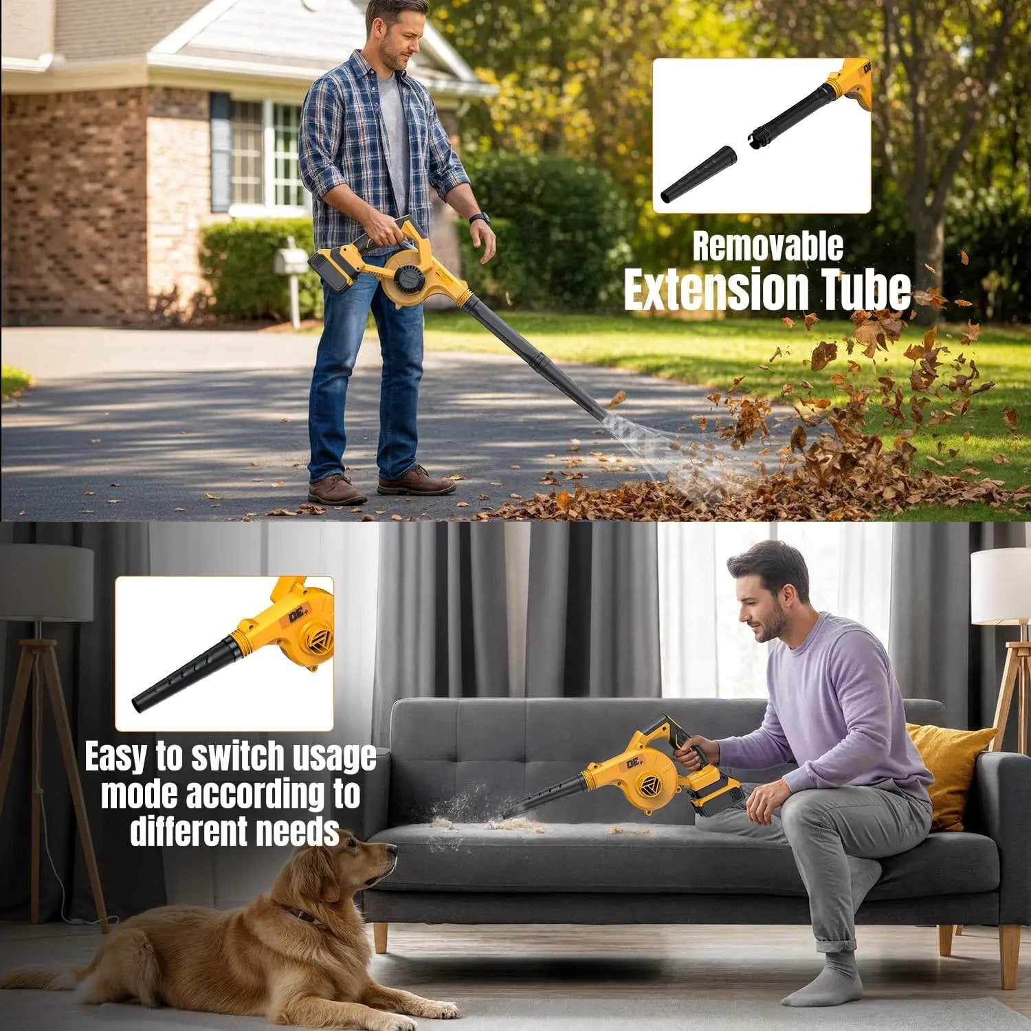 DeForce Electric Leaf Blower Cordless for Dewalt 20v Max Battery, 4 in 1 Blower, 3 Speed Modes, 190 MPH, Battery Powered Leaf Blower w/Extended Tube for Leaves, Lawn Care, Patio, Dust(Bare Tool Only) by GreenHaven Gardens
