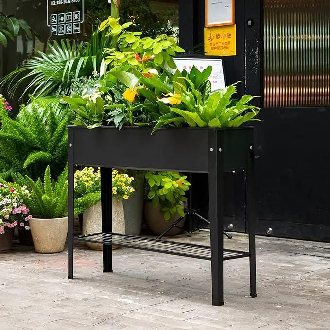 Piksedo Raised Garden Bed, Elevated Planter Metal Plant Box with Legs Standing Garden Stand Drainage Holes Frosted Black by GreenHaven Gardens