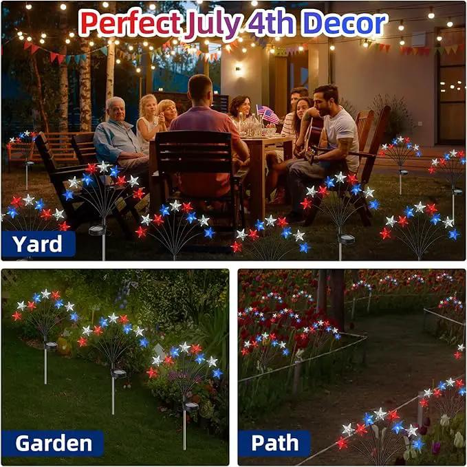 4th of July Decorations Solar Garden Lights, Fourth of July Red White and Blue Light Solar Lights Outdoor, Waterproof Patriotic Decor with 9 LED 2 Lighting Modes for Independence Day, 2 Pack by GreenHaven Gardens