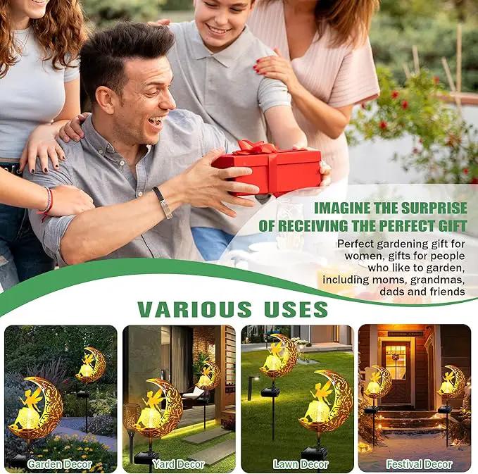 Garden Solar Lights Outdoor Decorative, Moon & Fairy Solar Stake Crackle Glass Globe, Gardening Gifts for Women, Garden Stake Lights Waterproof for Walkway, Yard, Lawn, Patio (Warm White) by GreenHaven Gardens