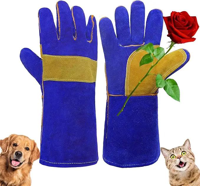 HANDLANDY Animal Handling Gloves, Falconry Cat Glove Bite Proof, Thorn Proof Rose Pruning Gardening Gauntlets (Royal blue, 14 Inches) by GreenHaven Gardens