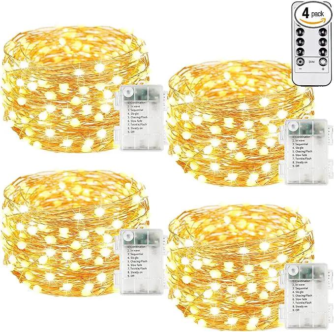 4Pack 80Ft 240LED Fairy Lights Battery Operated with Remote, Waterproof String Lights with Timer for Indoor & Outdoor, Twinkle Lights Battery Powered for Bedroom Christmas Decorations (Warm White) by GreenHaven Gardens