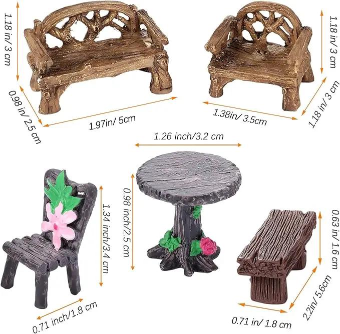 Skylety 12 Pieces Garden Furniture Ornaments Miniature Table and Chairs Set Village Micro Resin Bench Chair for Dollhouse Accessories Home Micro Landscape (Cute Style) by GreenHaven Gardens
