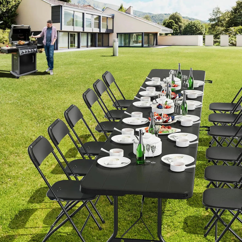 VINGLI 8 Foot Plastic Folding Table Portable Long Table for Indoor Outdoor Use Rectangular with Carrying Handle, Black by GreenHaven Gardens