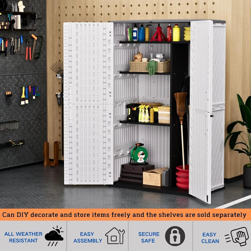 ZZM Resin Outdoor Storage Shed, 67 Cu.ft Vertical Resin Tool 4x6 FT Cabinet w/o Shelf for Garden, Patio, Backyard, All-Weather Outdoor Plastic Storage Clearance, Lockable with Floor (Light-White) by GreenHaven Gardens