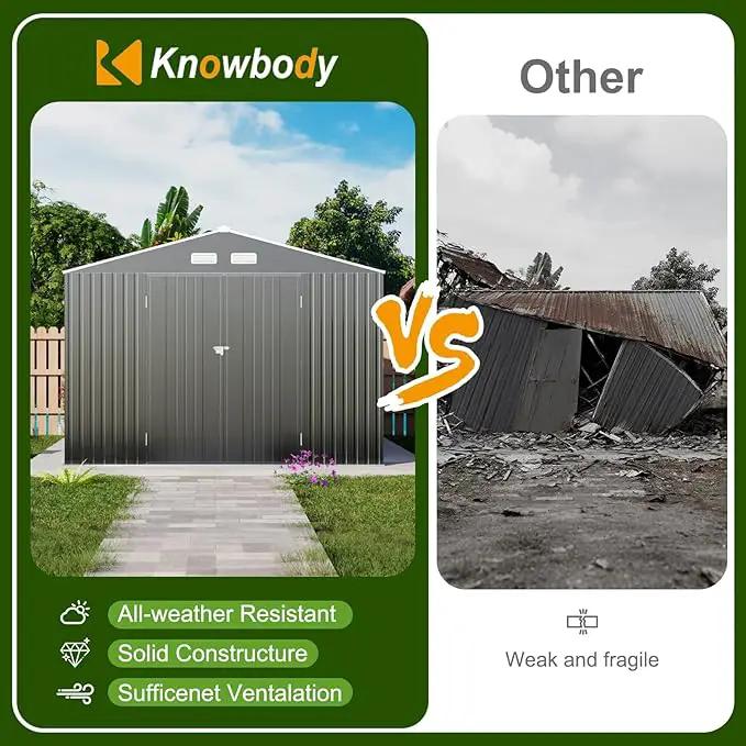 12x10 FT Metal Sheds & Outdoor Storage: Heavy Duty Garden Sheds with Dual Transparent Panels, DIY-installable Windows & Lockable Doors, Weatherproof Tool Shed for Backyard, Garden, Patio, Grey by GreenHaven Gardens