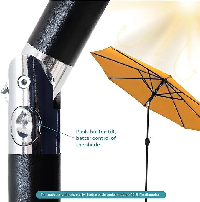 Sunnydaze Outdoor Patio Umbrella - Polyester Table Market Umbrella with Push-Button Tilt and Crank - 8 Sturdy Ribs - Gold - 9ft by GreenHaven Gardens