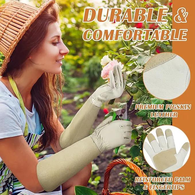 HANDLANDY Rose Pruning Gloves for Men & Women, Long Thorn Proof Gardening Gloves, Breathable Pigskin Leather Gauntlet, Best Garden Gifts & Tools for Gardener by GreenHaven Gardens