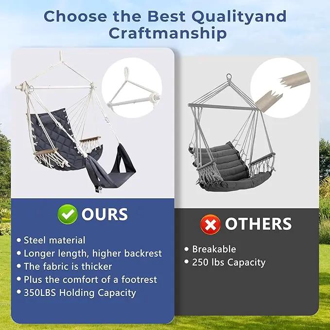 Patio Swing Chair with Adjustable Footrest & Headrest-Quilted Fabric&Steel Spreader Bar, Wooden Armrests for Porch/Garden;350lbs Capacity;Hardware kit Included Dark Grey by GreenHaven Gardens