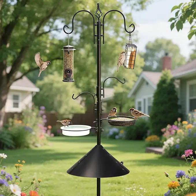 ERYTLLY Bird Feeders Bird Feeding Station Kit Bird Feeding Pole Wild Bird Feeder Hanging Kit with Squirrel Guard Baffle Suet Cage Tube Bird Feeder Planter Hanger Multi Feeder for Attracting Wild Birds by GreenHaven Gardens