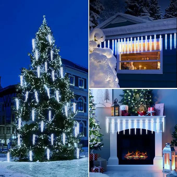 Christmas Meteor Shower Lights Outdoor, 30 Ft With 20 Large Tube 480 LED Dropping Effect, Waterproof Icicle Indoor for Tree Patio Roof Holiday Decor, Cool White by GreenHaven Gardens