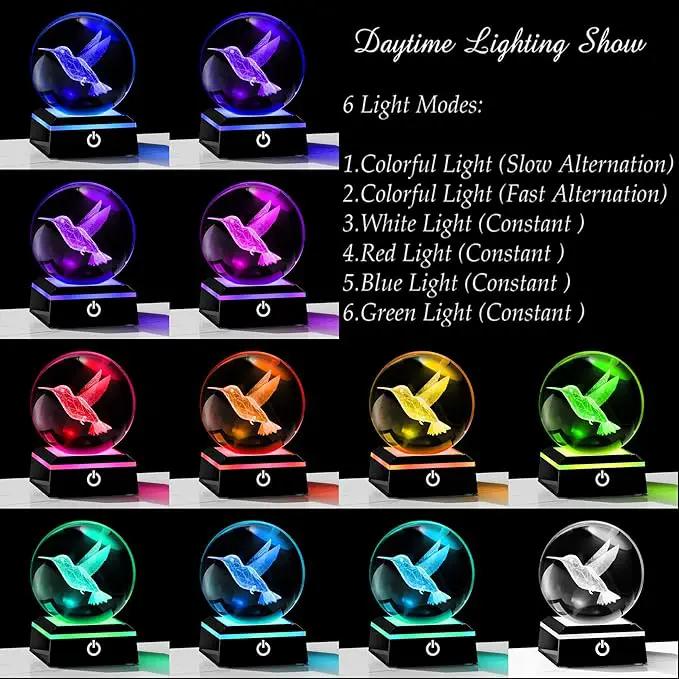 Qianwei 3D Crystal Ball Hummingbird Gift - 3.14'' 80mm Laser Decor Glass Animal Figurine Statue for Room Decorations With Night Light by GreenHaven Gardens