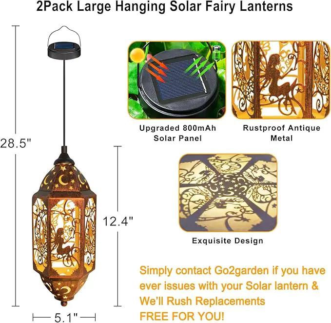 Go2garden 12.4" Outdoor Solar Lanterns Waterproof Garden Gifts Women, Moon Fairy Statue Solar Haning Lights for Patio, Yard Decorations, Mothers Day Gifts for Mom, Grandma(2Pack, Red Copper) by GreenHaven Gardens