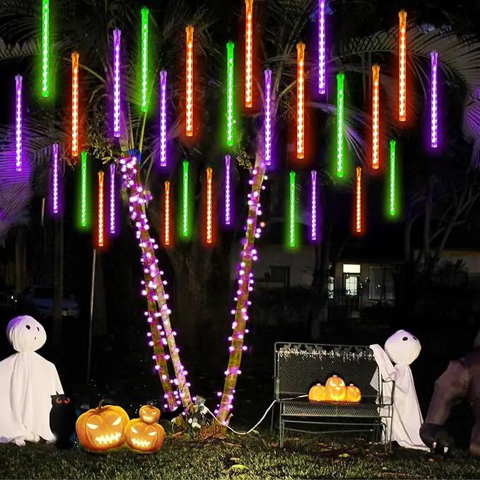 Outdoor Halloween Lights, 2-Pack Meteor Shower Lights Outdoor Waterproof, Total 432 LED 18 Tubes Snow Cascading String Lights Plug in for Party Garden Halloween Decorations (Orange Purple and Green) by GreenHaven Gardens
