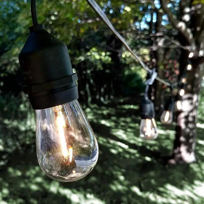 Hometown Evolution, Inc. 50 Foot E26 LED Outdoor Commercial String Lights with 25 Suspended Sockets and S14 LED Filament 1 Watt Bulbs by GreenHaven Gardens