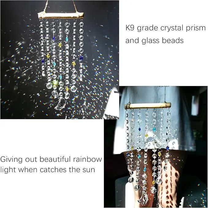 Crystal Moon Star Prism Suncatcher Rainbow Maker Pendant Window Garden Hanging Decoration Ornament Crystal Wind Chimes by GreenHaven Gardens