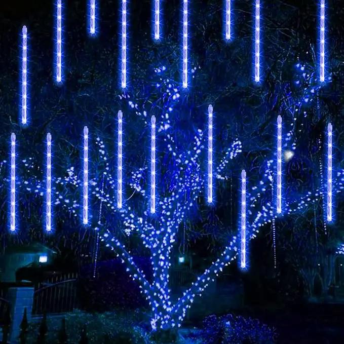 TW SHINE Christmas Lights Outdoor, 288 LED 12" 8 Tubes Meteor Shower Lights Outdoor Christmas Decorations Plug in, Waterproof Snow Falling Rain Icicle Xmas Lights for Tree Decor, Blue by GreenHaven Gardens
