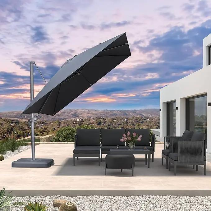 PURPLE LEAF 10 FT Cantilever Patio Umbrella Outdoor Aluminum Offset Square Umbrella with 3 Years Fade Resistance Recycled Fabric and 360-degree Rotation for Deck Pool Garden, Graphite Grey by GreenHaven Gardens