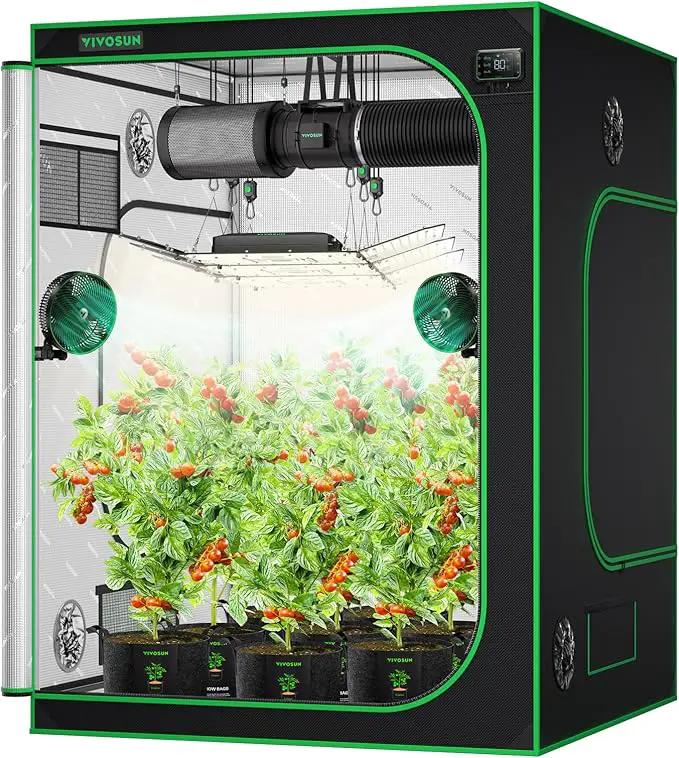 VIVOSUN S558 5x5 Grow Tent, 60"x60"x80" High Reflective Mylar with Observation Window and Floor Tray for Hydroponics Indoor Plant for VSF6450 by GreenHaven Gardens