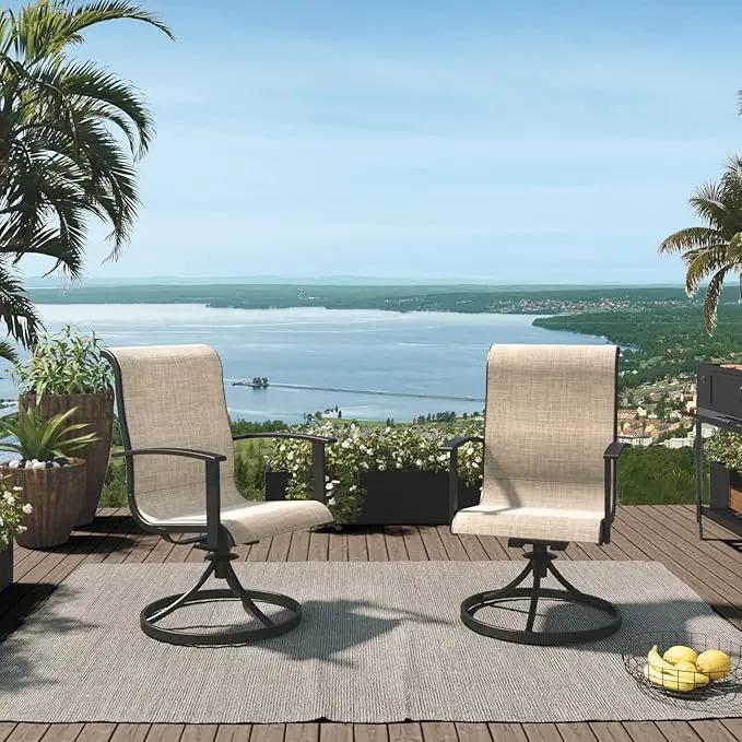 Grand patio Outdoor Swivel Dining Chairs 4-Piece Patio Dining Chairs Set Mesh Sling Patio High Back Swivel Rockers, Mixed Coffee by GreenHaven Gardens