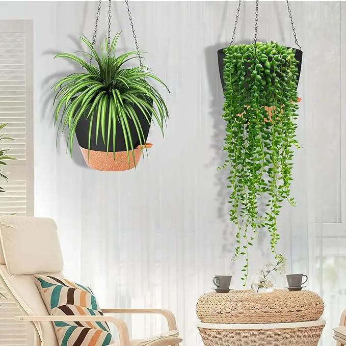 GARDIFE Hanging Planter, 10 inch Hanging planters for Indoor. Outdoor Plants, Self Watering Plant Pot, 2 Pack Large self Watering Hanging Planter, Black by GreenHaven Gardens