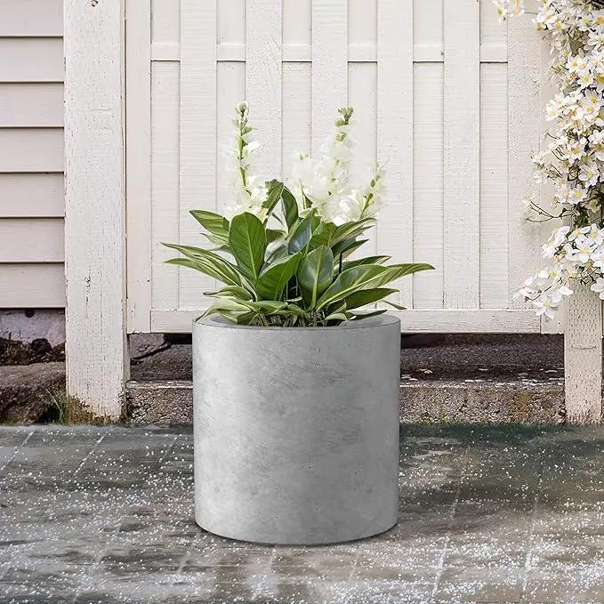 Kante 12.6" Dia Round Concrete Planter, Modern Style Large Cylindrical Plant Pot with Drainage Hole and Rubber Plug for Indoor Outdoor Patio, Natural Concrete by GreenHaven Gardens