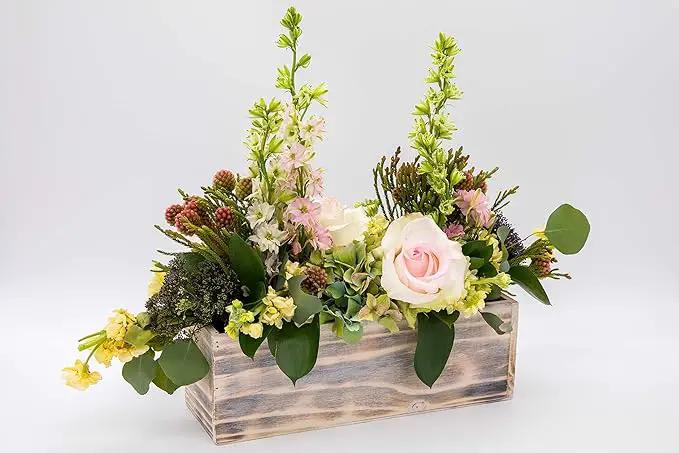 Wooden Planter Box, Whitewash with Plastic Liner l Garden Decor l Restaurant and Wedding Decorations l Wedding Bouquets, Table Centerpiece (12x4 Set of 4, Whitewash) by GreenHaven Gardens
