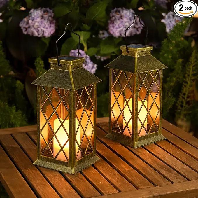 2Pack 11" Outdoor Solar Lanterns Waterproof Garden Patio Lantern Lights Flickering Candle Mission for Outside, Party, Yard, Lawn, Mothers Day Gifts Garden Gifts for Mom Women (Antique Green Bronze) by GreenHaven Gardens