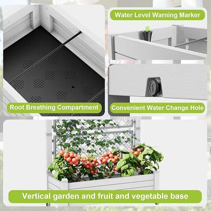 Elevated Raised Garden Bed with Trellis,Outdoor Large Resin Patio Planter Box Stand Divisible with Drain Plug,Water Monitor for Plants Vegetables Flowers Fruits (Ashen, 43.43 * 18.27 * 64.29) by GreenHaven Gardens
