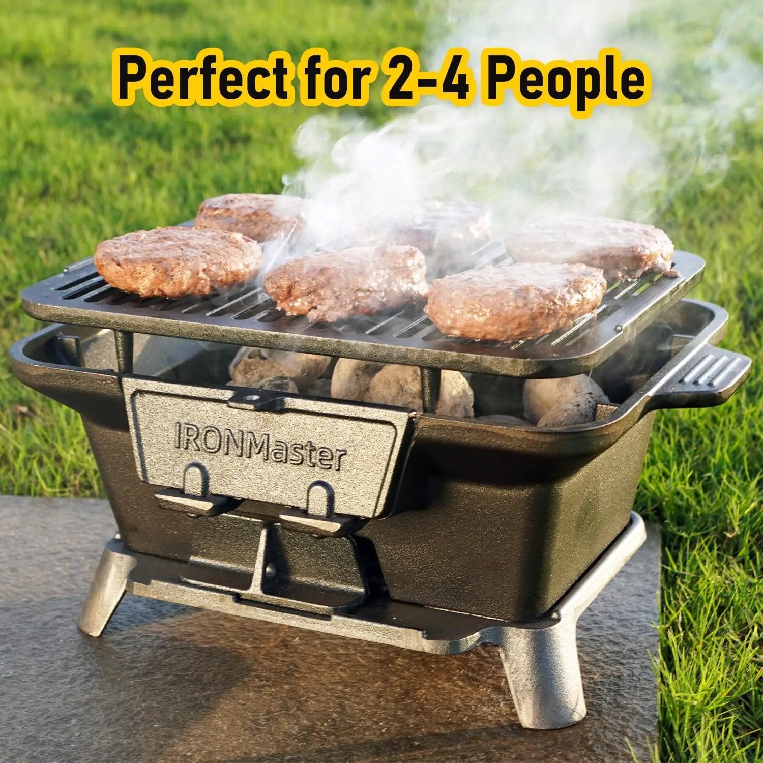 IronMaster Hibachi Grill Outdoor, Small Portable Charcoal Grill, Pre-Seasoned Cast Iron, Japanese Yakitori Camping Grill - 2 Heights, Air Control, Coal Door by GreenHaven Gardens