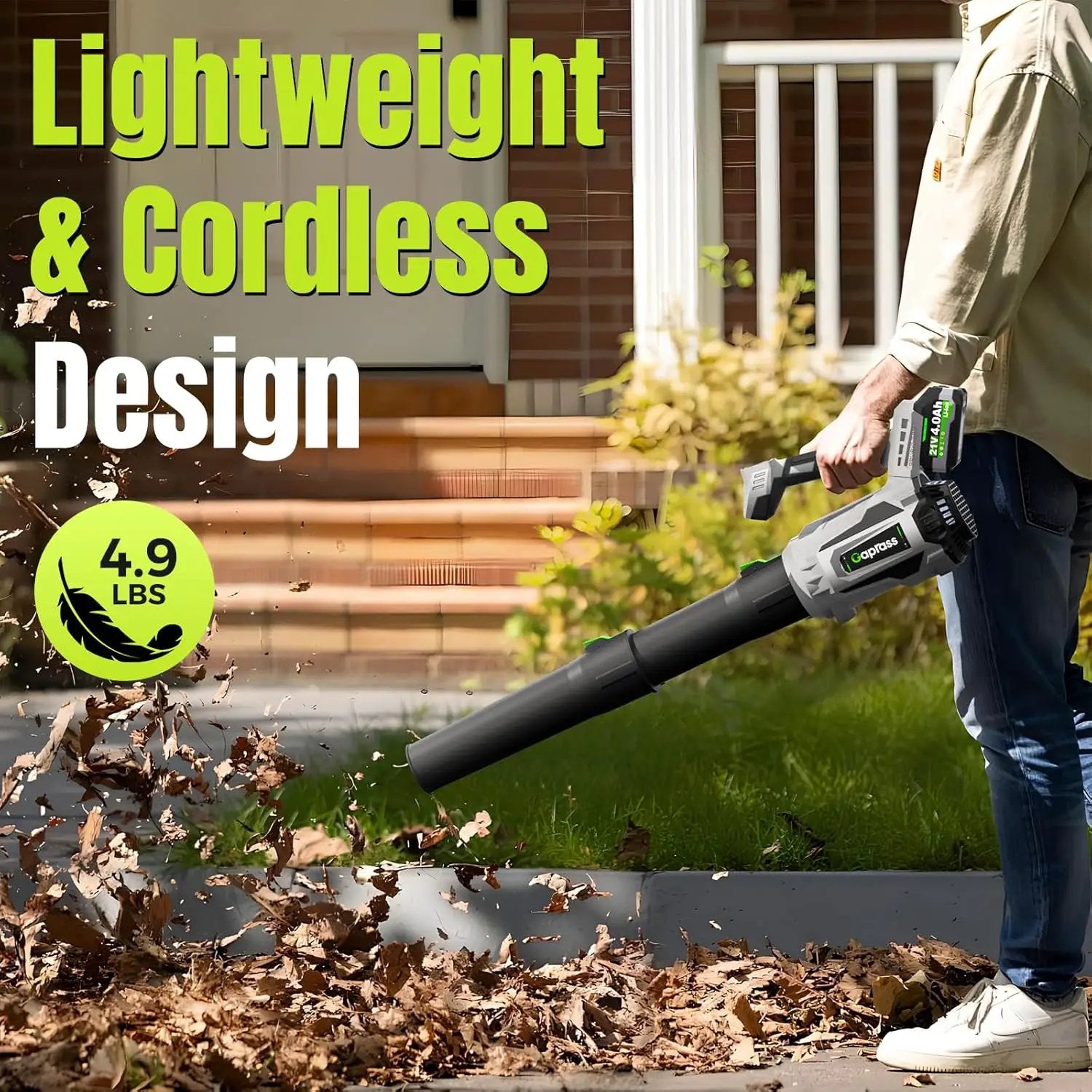 Leaf Blower Cordless, 2 x 4.0Ah with Battery and Charger, 5 Speed & Turbo Mode 650CFM 180MPH Blowers for Lawn Care, Lightweight Electric Leaf Blowers for Lawn and Yard Care, Blowing Leaves Snow by GreenHaven Gardens