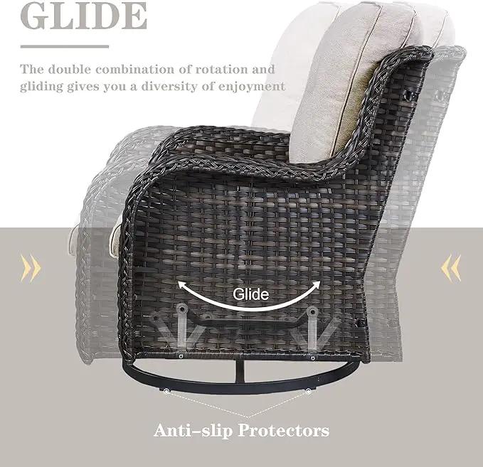 5 Pieces Patio Furniture Sets Wicker Outdoor Furniture, Rattan Patio Swivel Glider Chairs with 2 Ottoman and Glass Side Table by GreenHaven Gardens