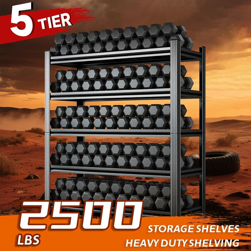5-Tier Heavy Duty Metal Shelving Unit, 2500LBS Capacity Garage Storage Shelf, Industrial Adjustable Storage Rack for Warehouse, Basement, Commercial & Home Use (77" H x 35.4" W x 15.7" D,Black) by GreenHaven Gardens