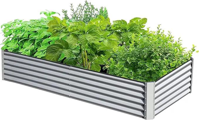 Domi Galvanized Raised Garden Bed, Outdoor Planter Garden Boxes Large Metal Planter Box for Gardening Vegetables Fruits Flowers, Silvery (6x3x1.5ft) by GreenHaven Gardens