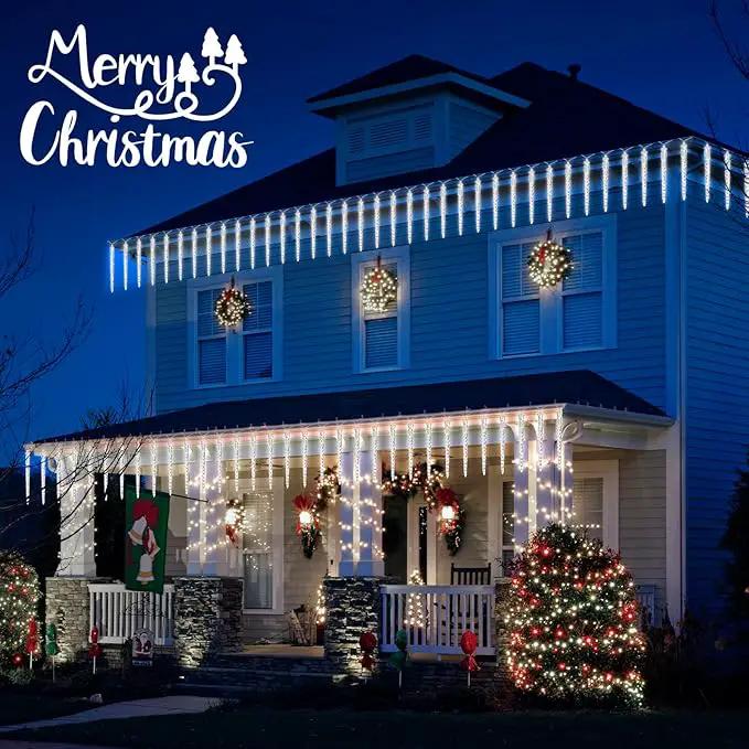 Christmas Meteor Shower Lights Outdoor, 30 Ft With 20 Large Tube 480 LED Dropping Effect, Waterproof Icicle Indoor for Tree Patio Roof Holiday Decor, Cool White by GreenHaven Gardens