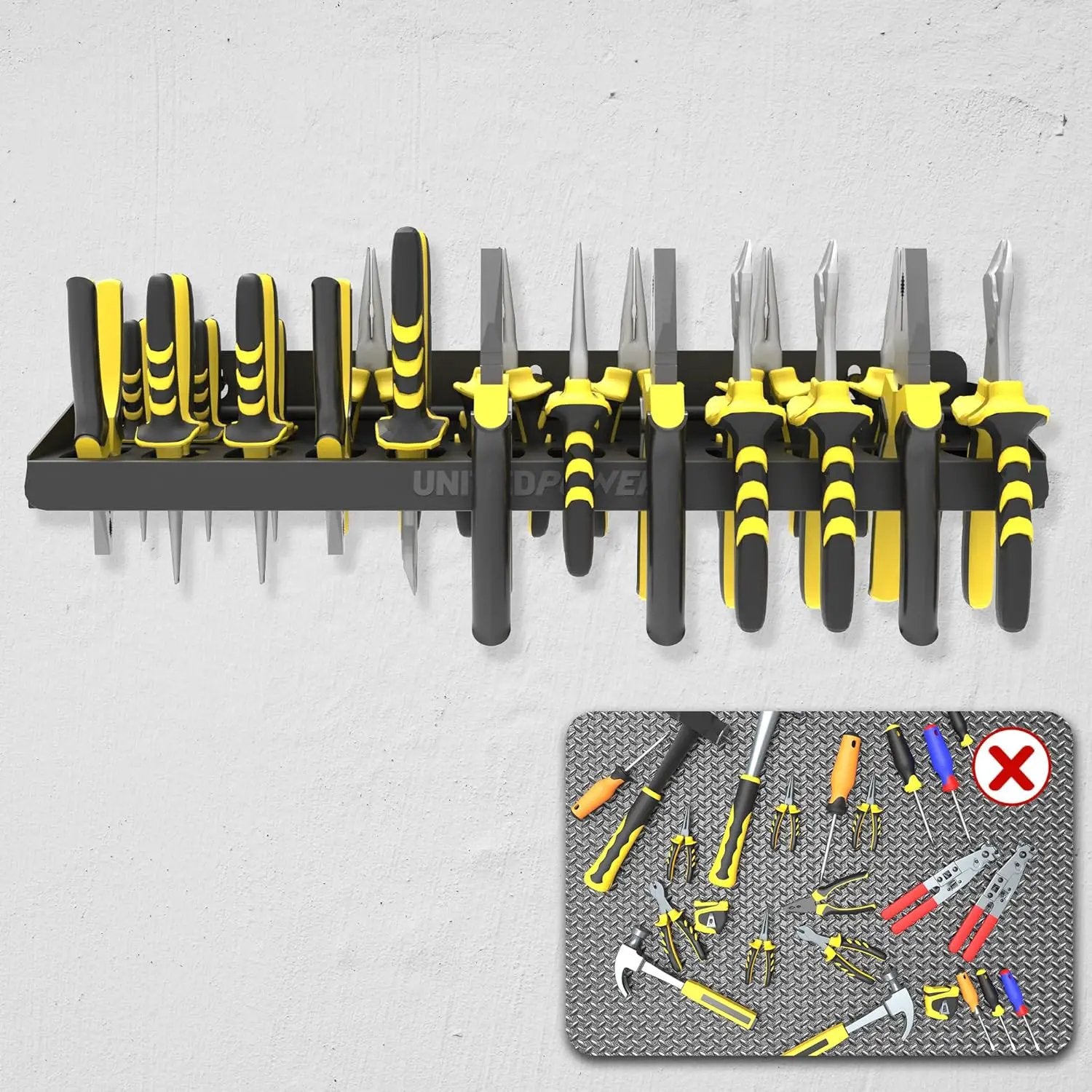 UNITEDPOWER Pliers Holder, Wall Mount Storage Rack Organizer for Workshop, Shed, Garage, Home, Stores up to 12 Pliers or Small Tools by GreenHaven Gardens